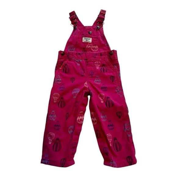 OshKosh B'gosh Hot Air Balloon Print Pink Girls Bib Overalls - Size 12 Months - Picture 1 of 9
